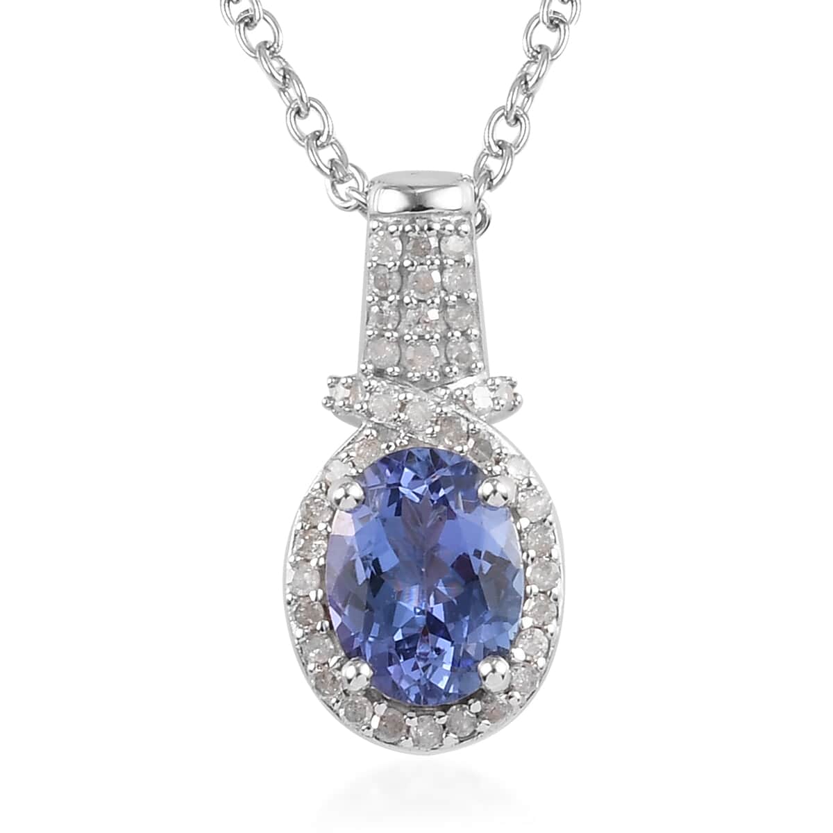 Tanzanite and Diamond Pendant Necklace 20 Inches in Platinum Over Sterling Silver 1.50 ctw image number 0