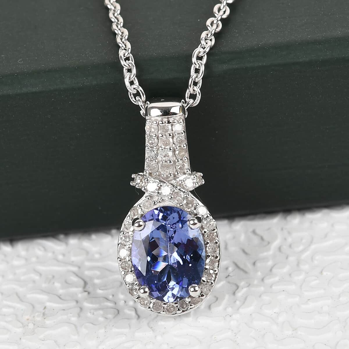 Tanzanite and Diamond Pendant Necklace 20 Inches in Platinum Over Sterling Silver 1.50 ctw image number 1