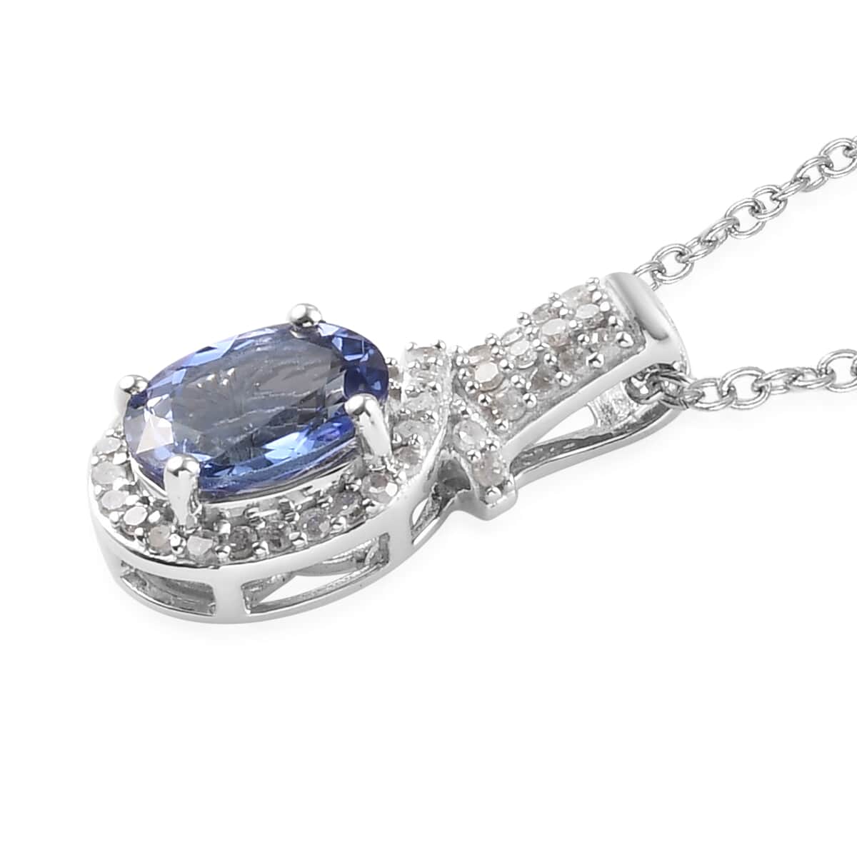 Tanzanite and Diamond Pendant Necklace 20 Inches in Platinum Over Sterling Silver 1.50 ctw image number 3