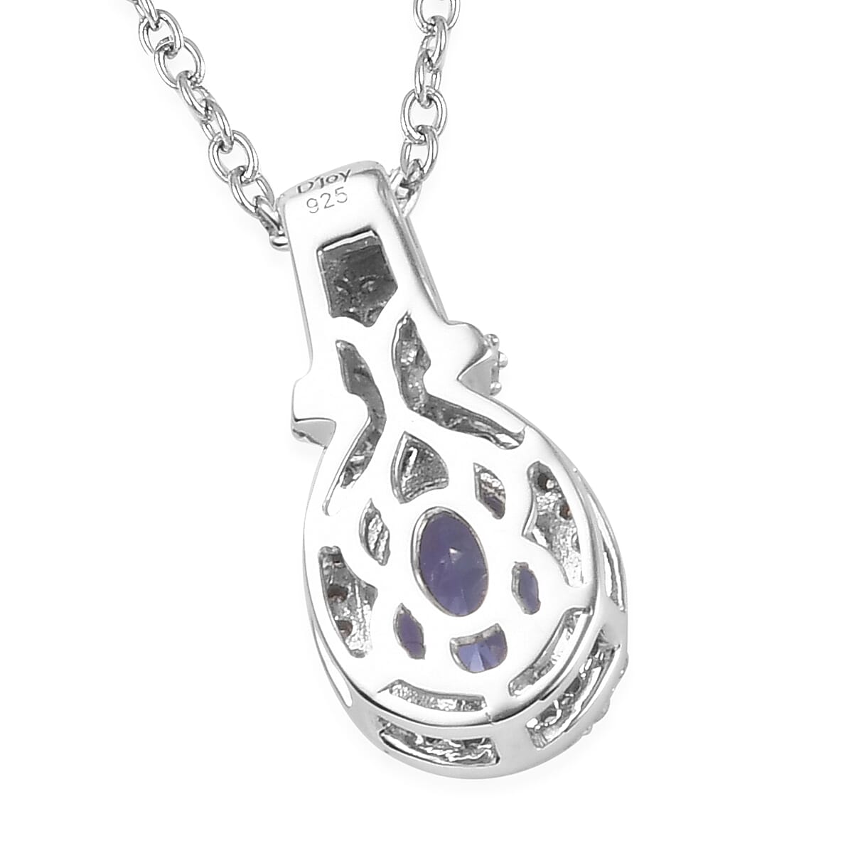 Tanzanite and Diamond Pendant Necklace 20 Inches in Platinum Over Sterling Silver