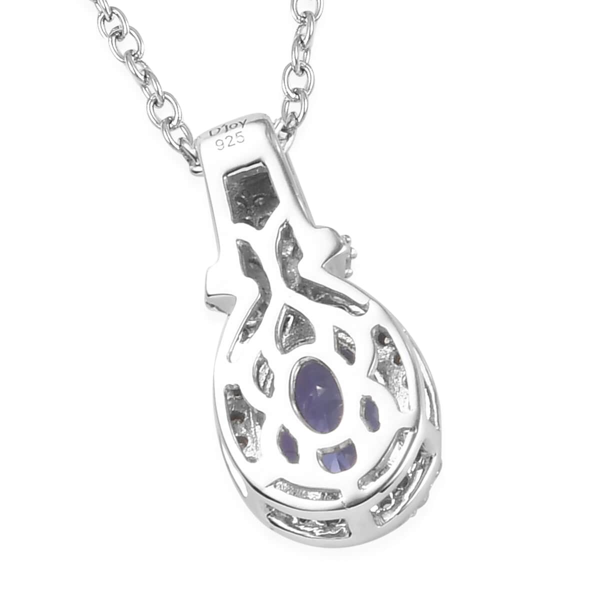 Tanzanite and Diamond Pendant Necklace 20 Inches in Platinum Over Sterling Silver 1.50 ctw image number 4