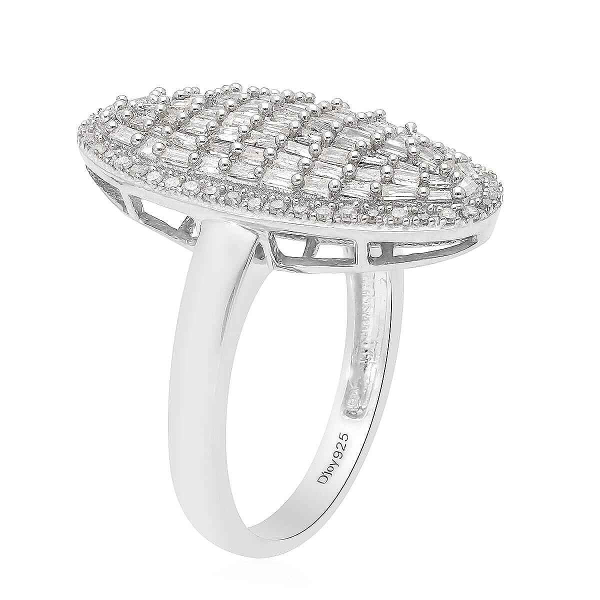 Natural Diamond Elongated Cocktail Ring in Platinum Over Sterling Silver (Size 10.0) 1.00 ctw