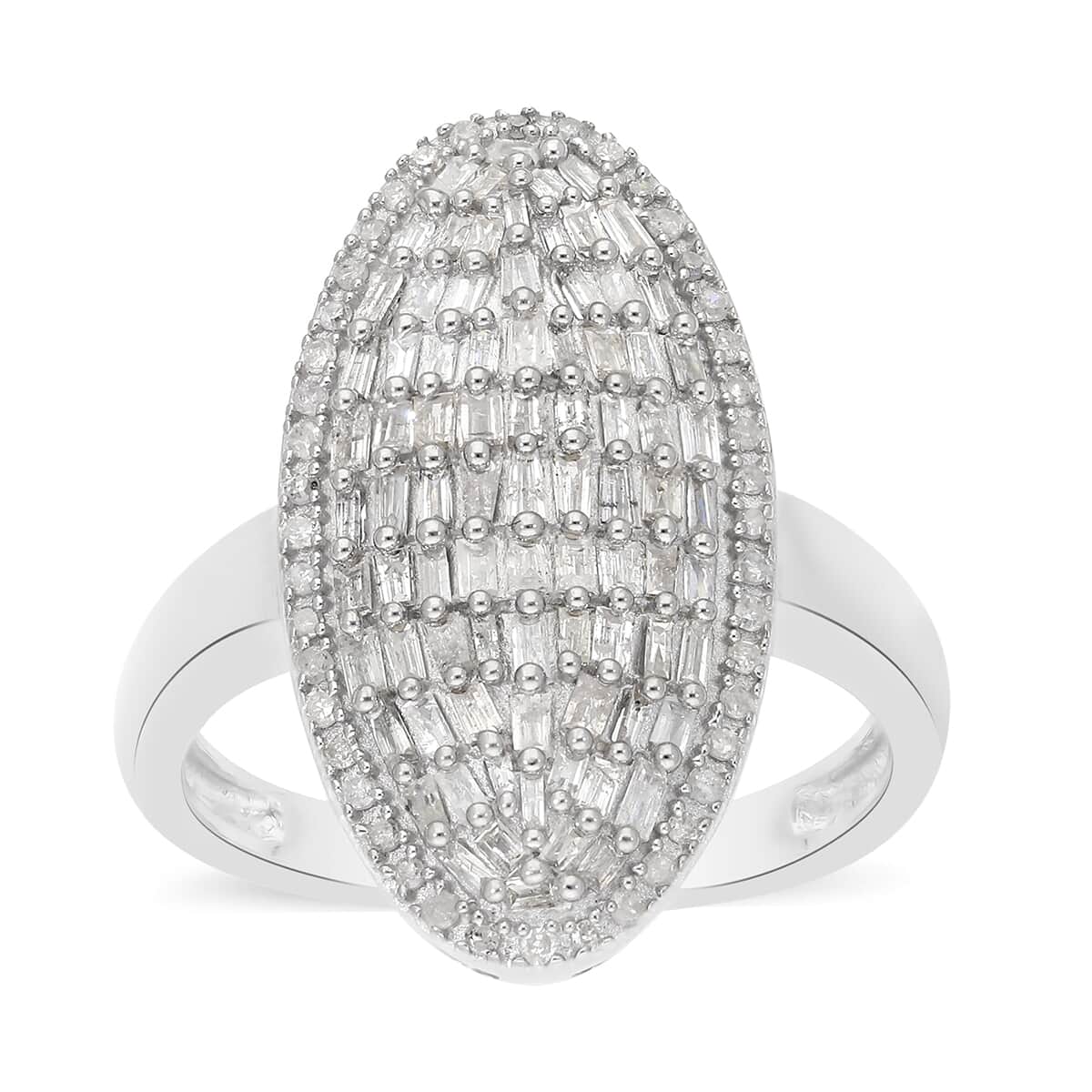 Natural Diamond Elongated Cocktail Ring in Platinum Over Sterling Silver (Size 8.0) 1.00 ctw image number 0