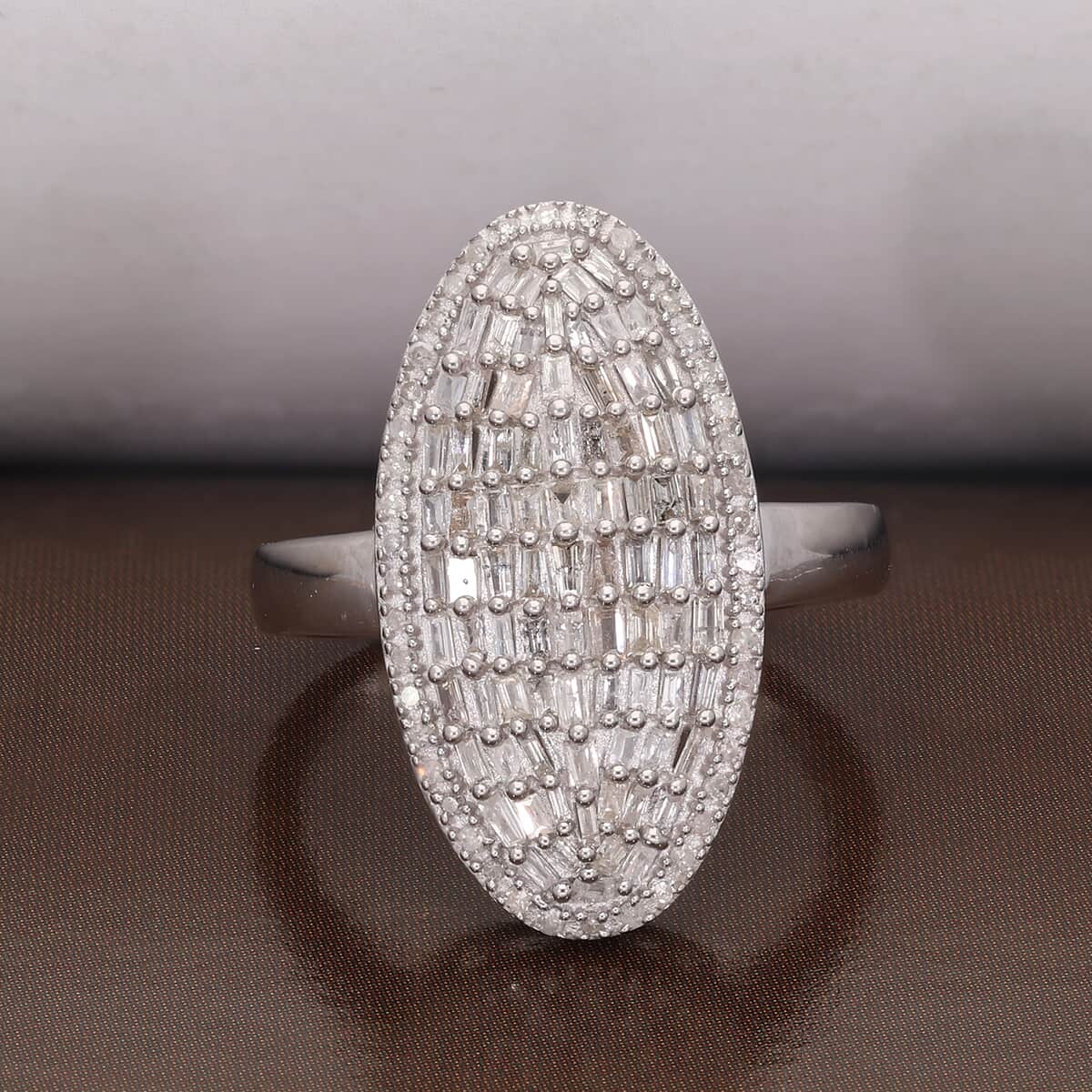 Natural Diamond Elongated Cocktail Ring in Platinum Over Sterling Silver (Size 8.0) 1.00 ctw image number 1