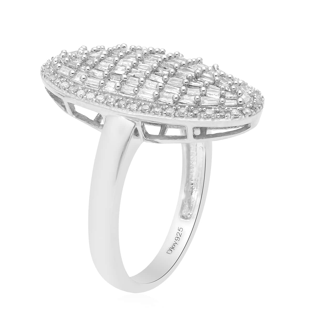Natural Diamond Elongated Cocktail Ring in Platinum Over Sterling Silver (Size 8.0) 1.00 ctw image number 3