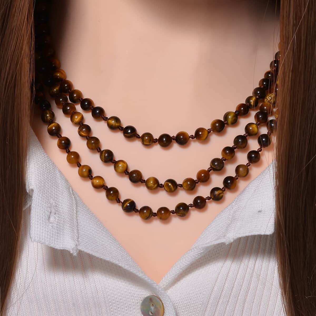 Tigers Eye Beaded Endless Necklace 60 Inches 384.50 ctw image number 1