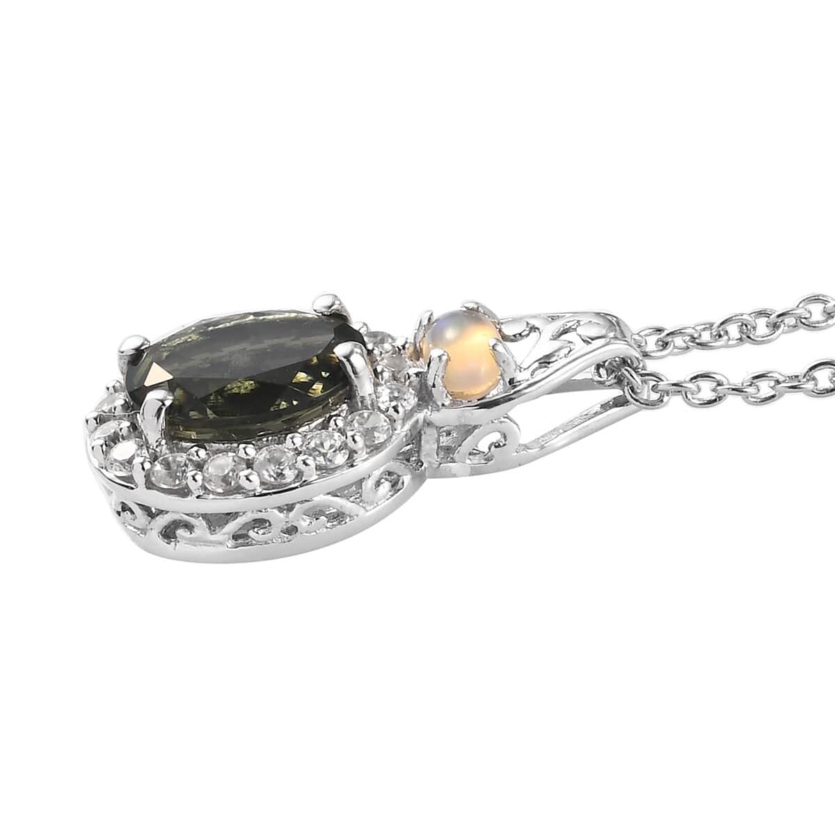 Bohemian Moldavite and Multi Gemstone Pendant Necklace 20 Inches in Platinum Over Sterling Silver 2.25 ctw image number 3