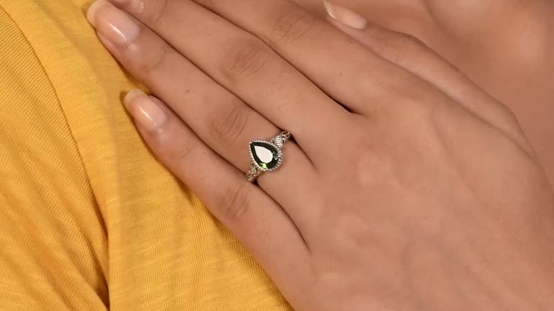 Premium Bohemian Moldavite and White Zircon Ring in Platinum Over Sterling Silver 1.65 ctw