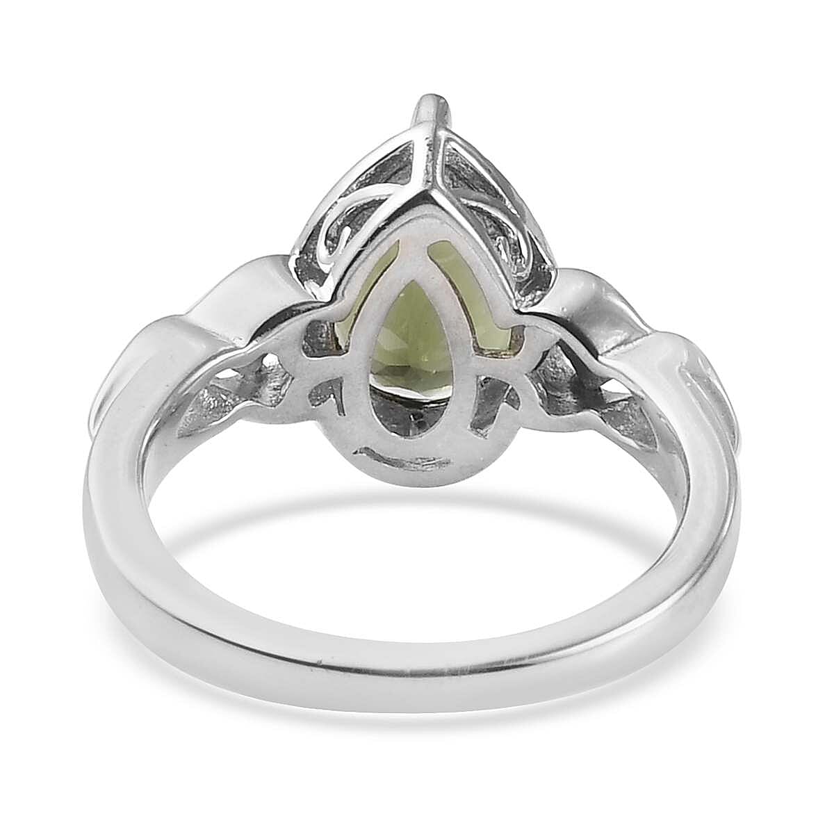 Premium Bohemian Moldavite and White Zircon Ring in Platinum Over Sterling Silver (Size 10.0) 1.65 ctw