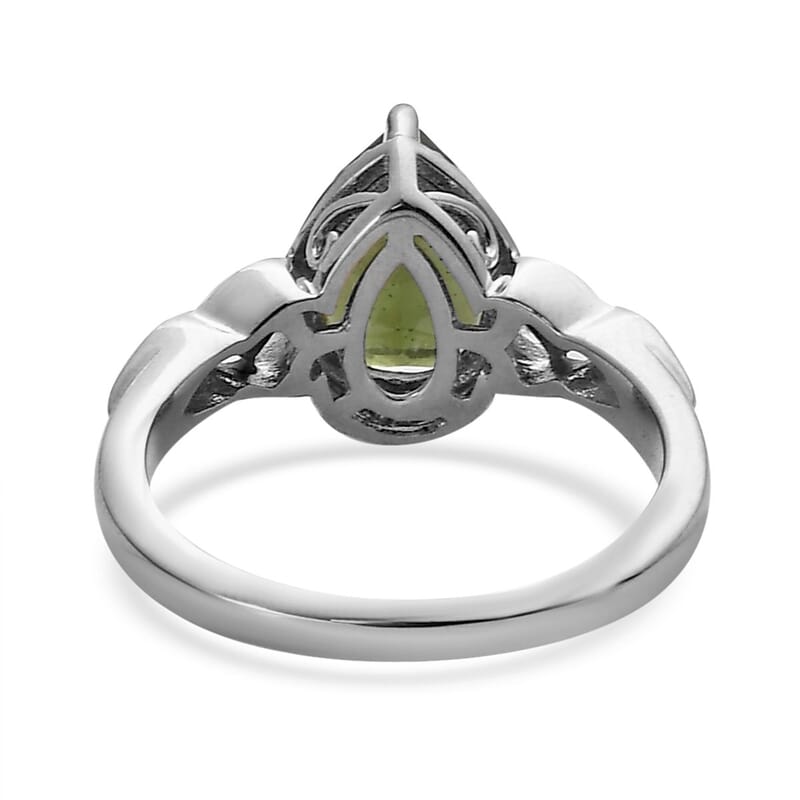 Premium Bohemian Moldavite and White Zircon Ring in Platinum Over Sterling Silver (Size 10.0) 1.65 ctw