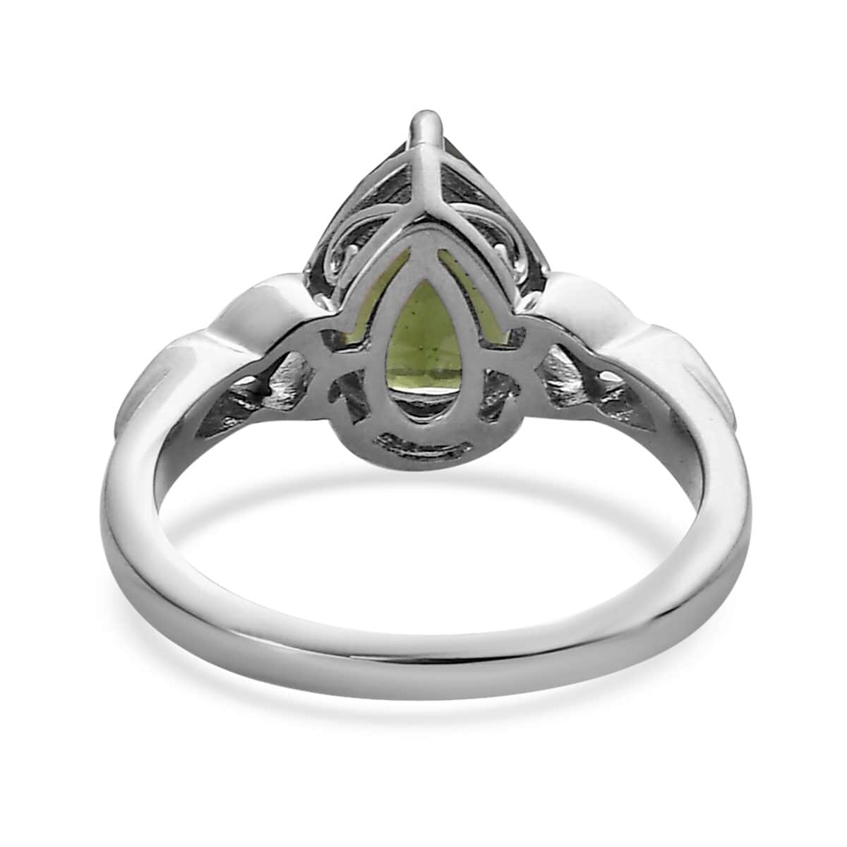 Premium Bohemian Moldavite and White Zircon Ring in Platinum Over Sterling Silver (Size 10.0) 1.65 ctw image number 6