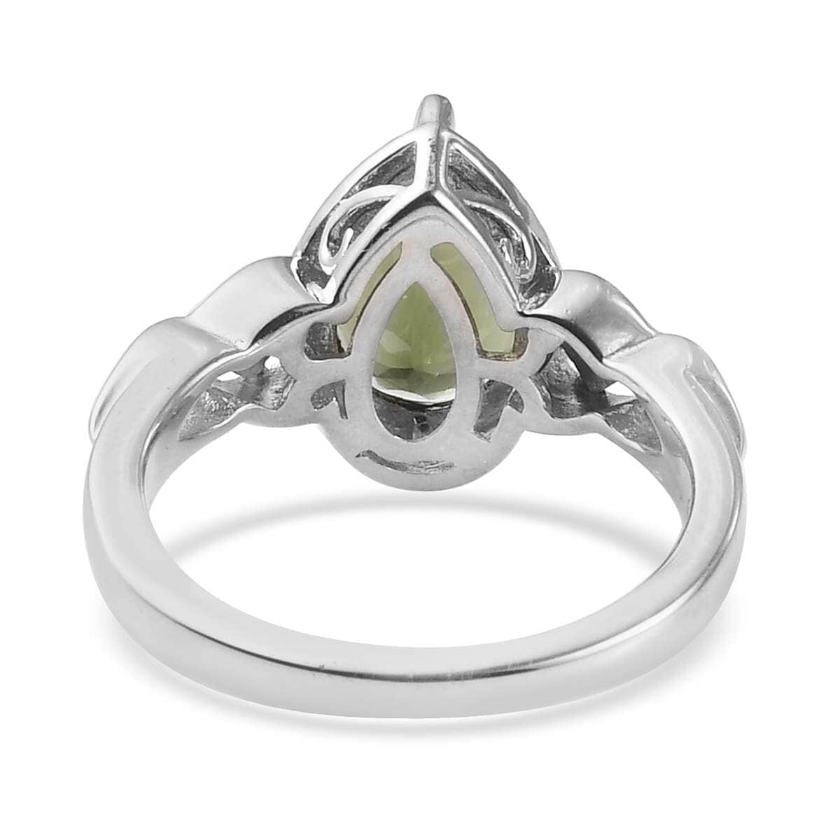 Premium Bohemian Moldavite and White Zircon Ring in Platinum Over Sterling Silver (Size 5.0) 1.65 ctw image number 4