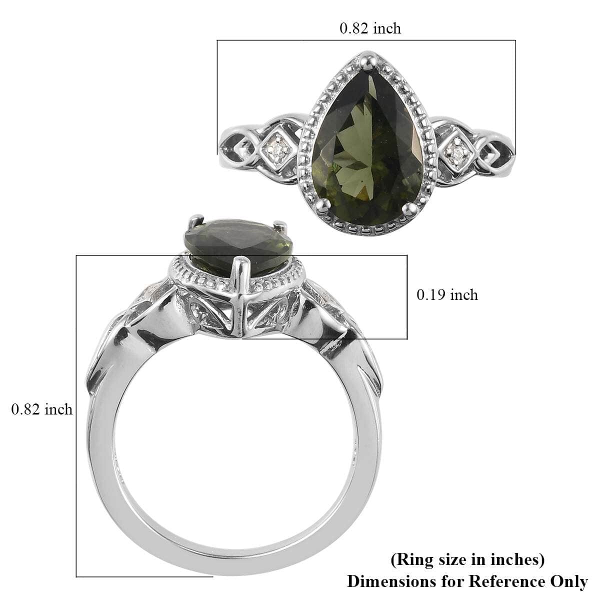 Premium Bohemian Moldavite and White Zircon Ring in Platinum Over Sterling Silver (Size 5.0) 1.65 ctw image number 5