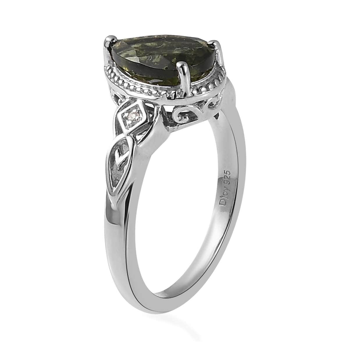 Premium Bohemian Moldavite and White Zircon Ring in Platinum Over Sterling Silver (Size 7.0) 1.65 ctw image number 5