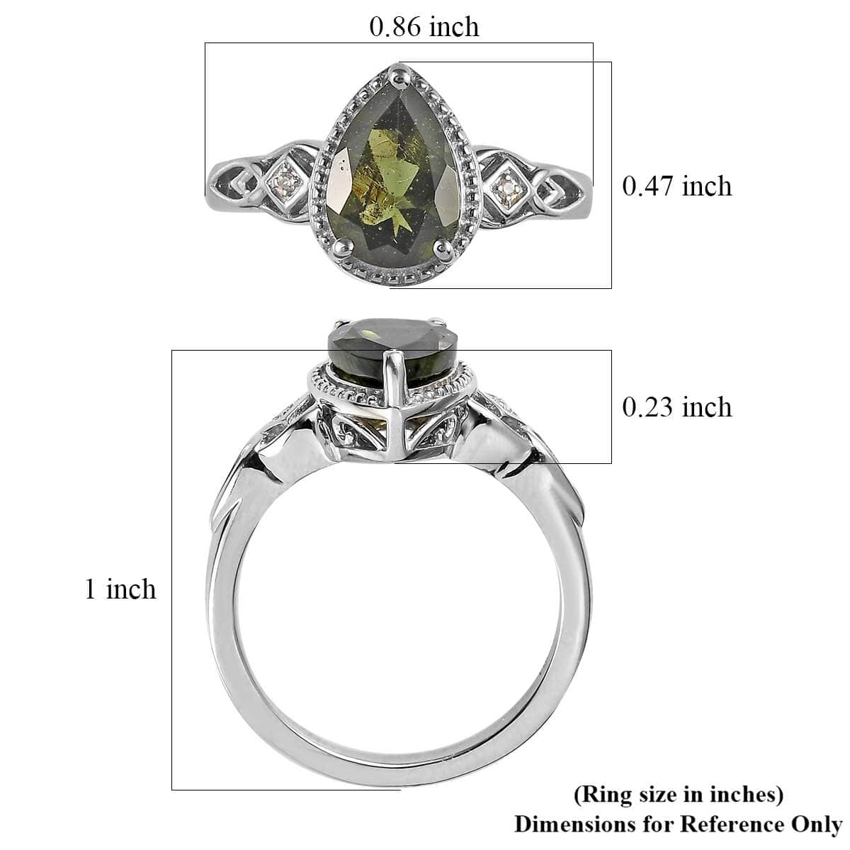 Premium Bohemian Moldavite and White Zircon Ring in Platinum Over Sterling Silver (Size 7.0) 1.65 ctw image number 7