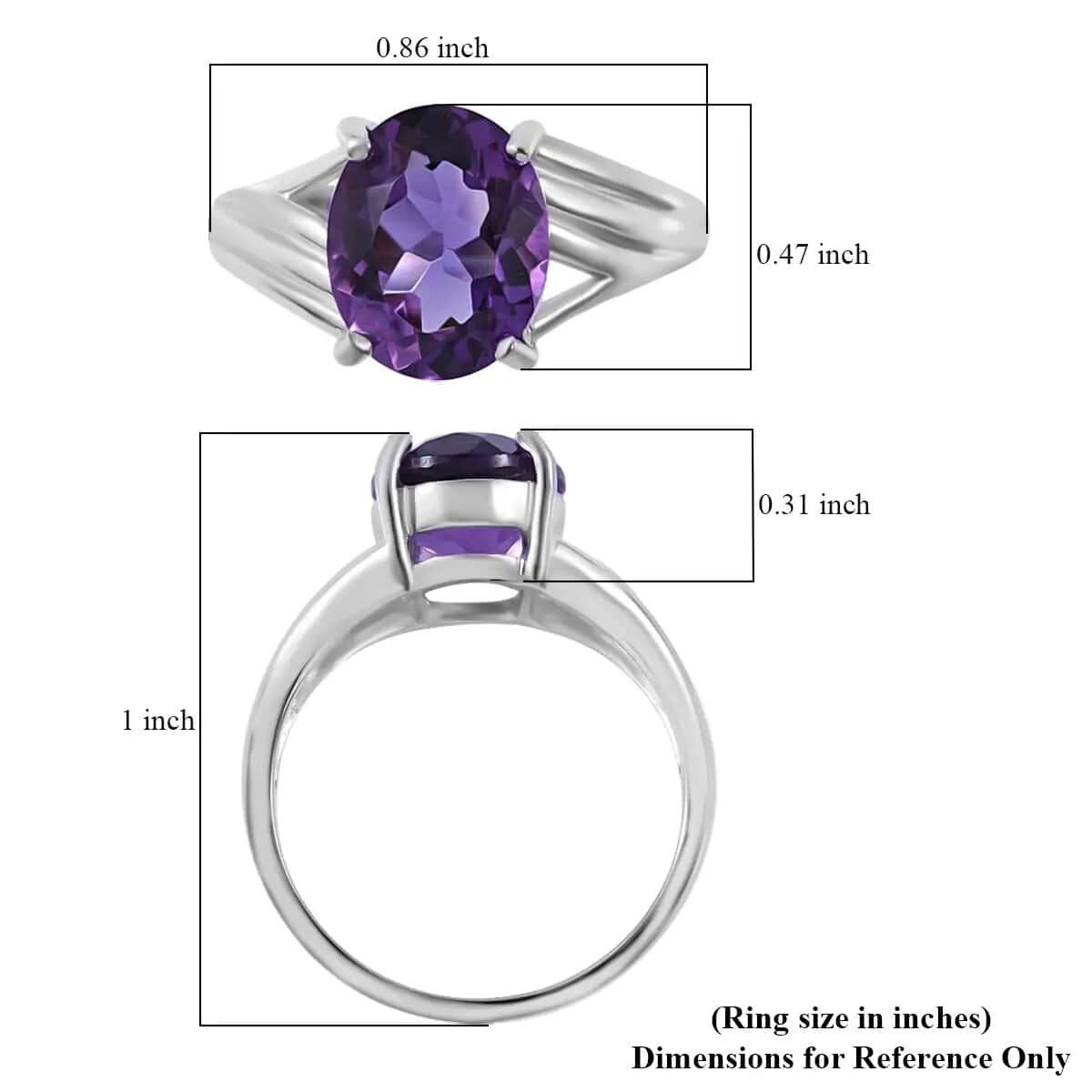Lusaka Amethyst Solitaire Ring, Amethyst Ring, Split Shank Ring, Platinum Over Sterling Silver Ring 3.35 ctw image number 6