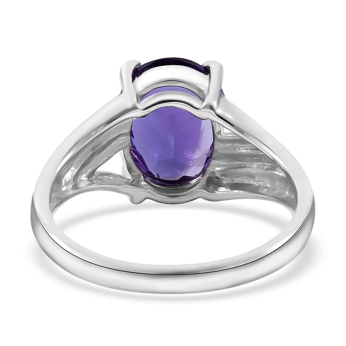 Lusaka Amethyst Solitaire Ring, Amethyst Ring, Split Shank Ring, Platinum Over Sterling Silver Ring 3.35 ctw