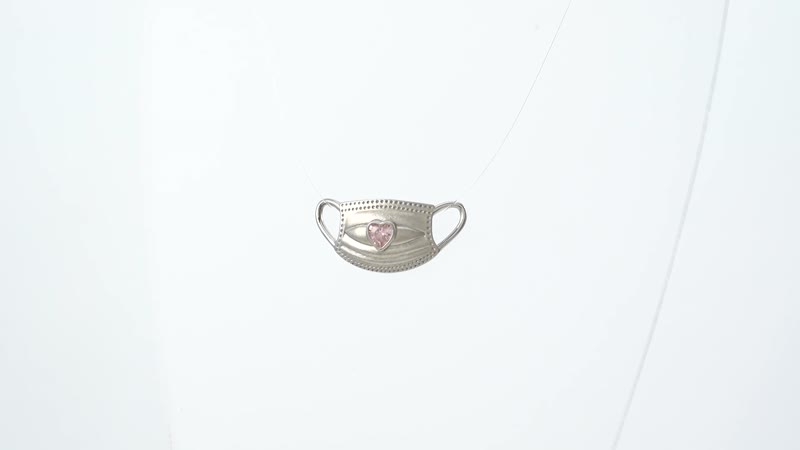 Simulated Pink Diamond Mask Pendant Charm in Sterling Silver
