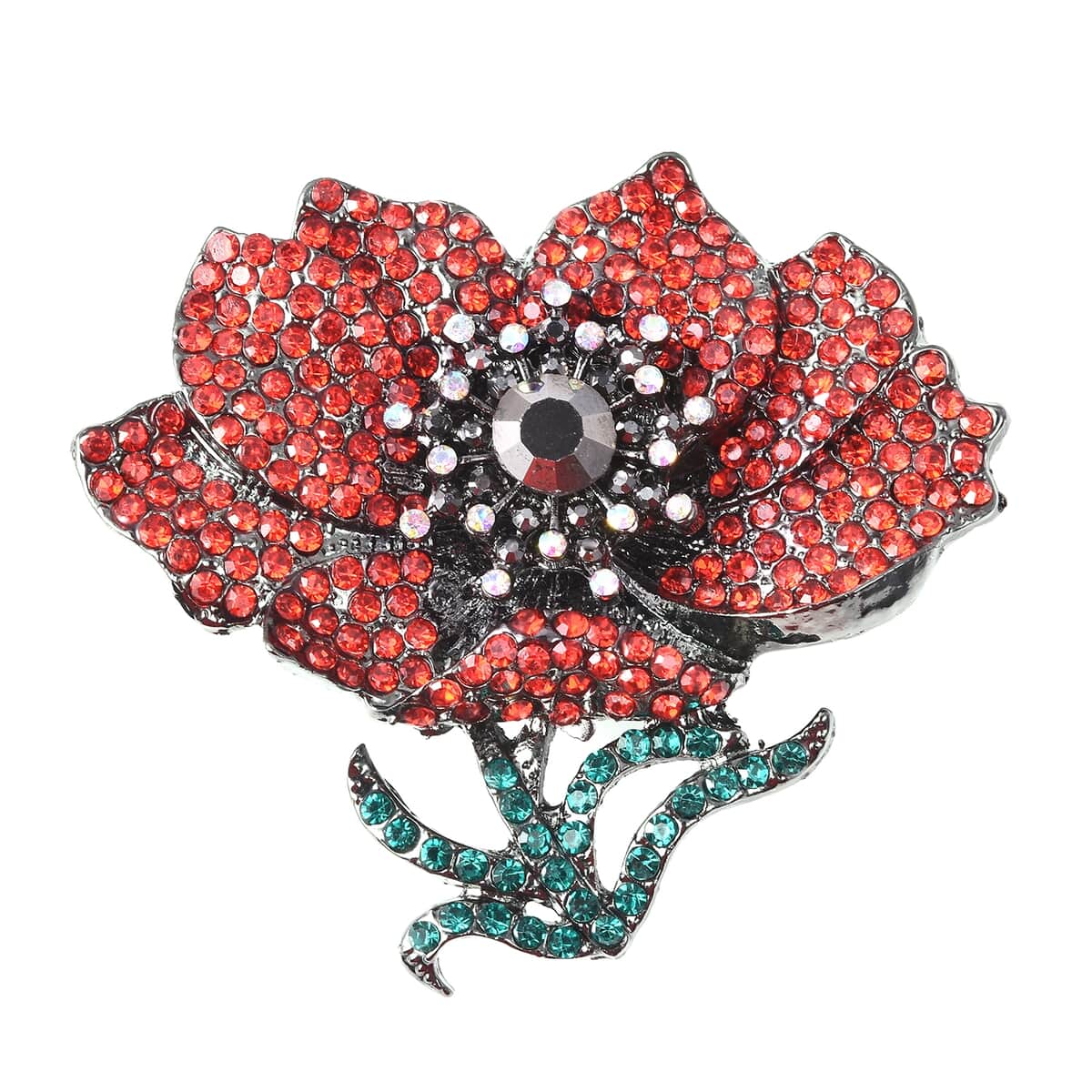 Lest We Forget Multi Color Austrian Crystal Enameled Poppy Design Magnetic Brooch image number 0