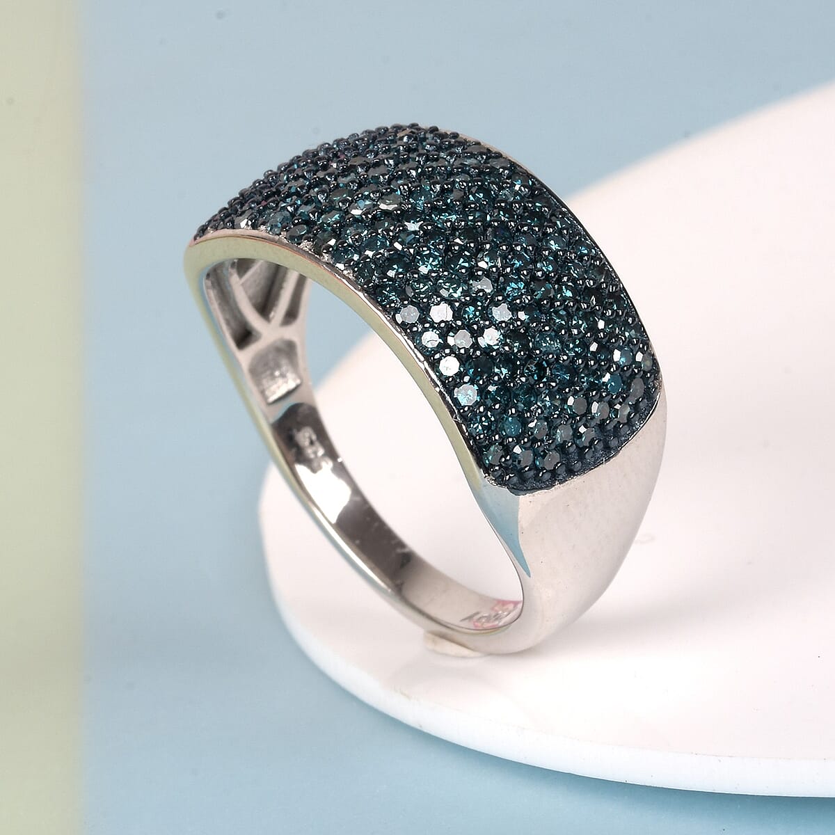 Blue Diamond Bold Band Ring in Blue Rhodium & Platinum Over Sterling Silver (Size 8.0) 1.00 ctw image number 1