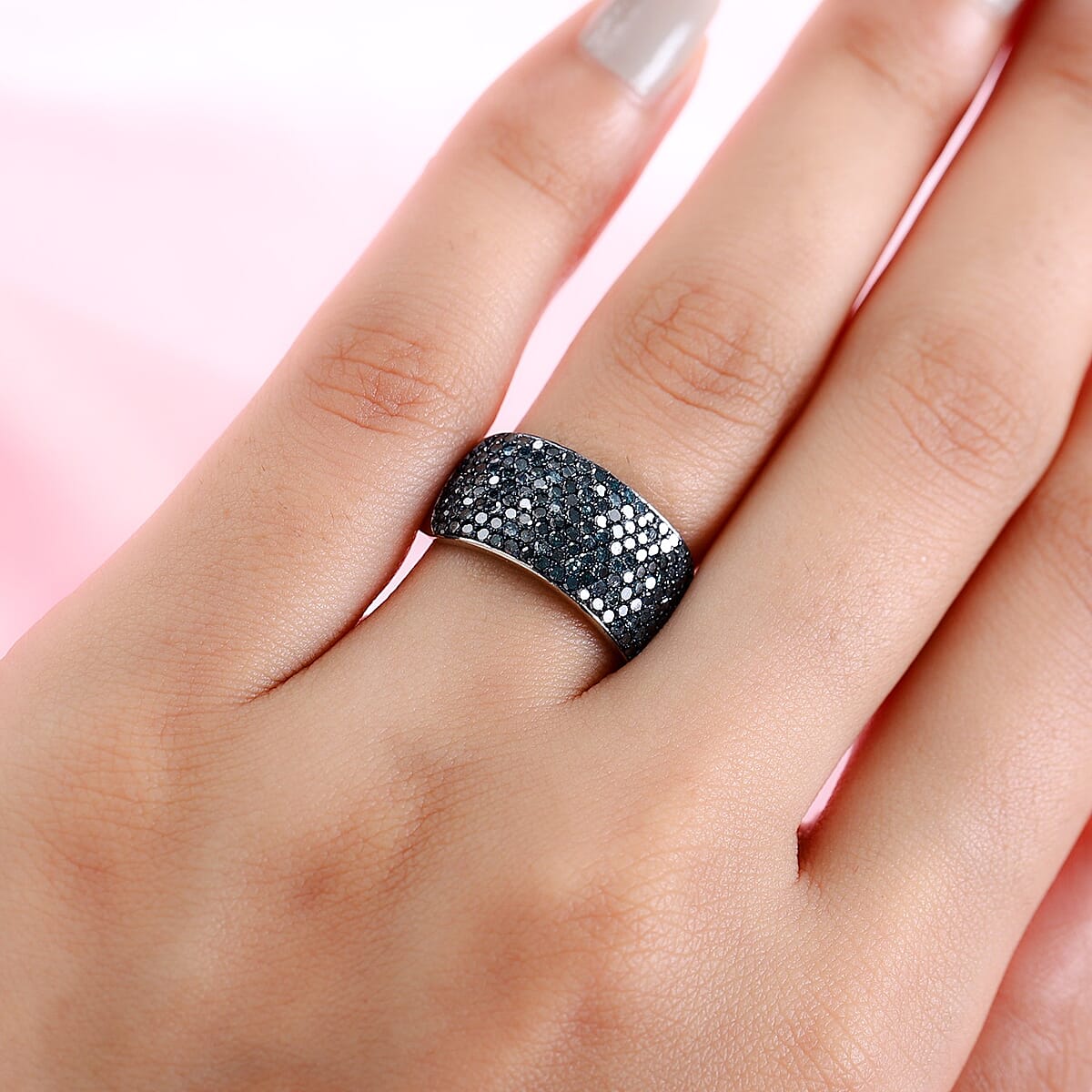 Blue Diamond Bold Band Ring in Blue Rhodium & Platinum Over Sterling Silver (Size 8.0) 1.00 ctw image number 2