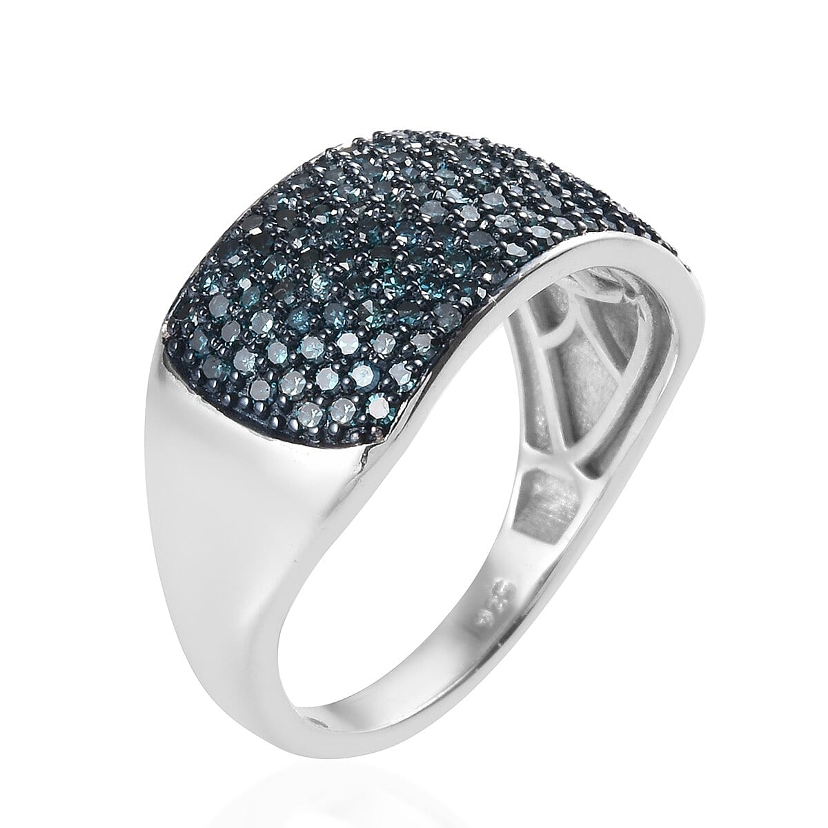 Blue Diamond Bold Band Ring in Blue Rhodium & Platinum Over Sterling Silver (Size 8.0) 1.00 ctw image number 3