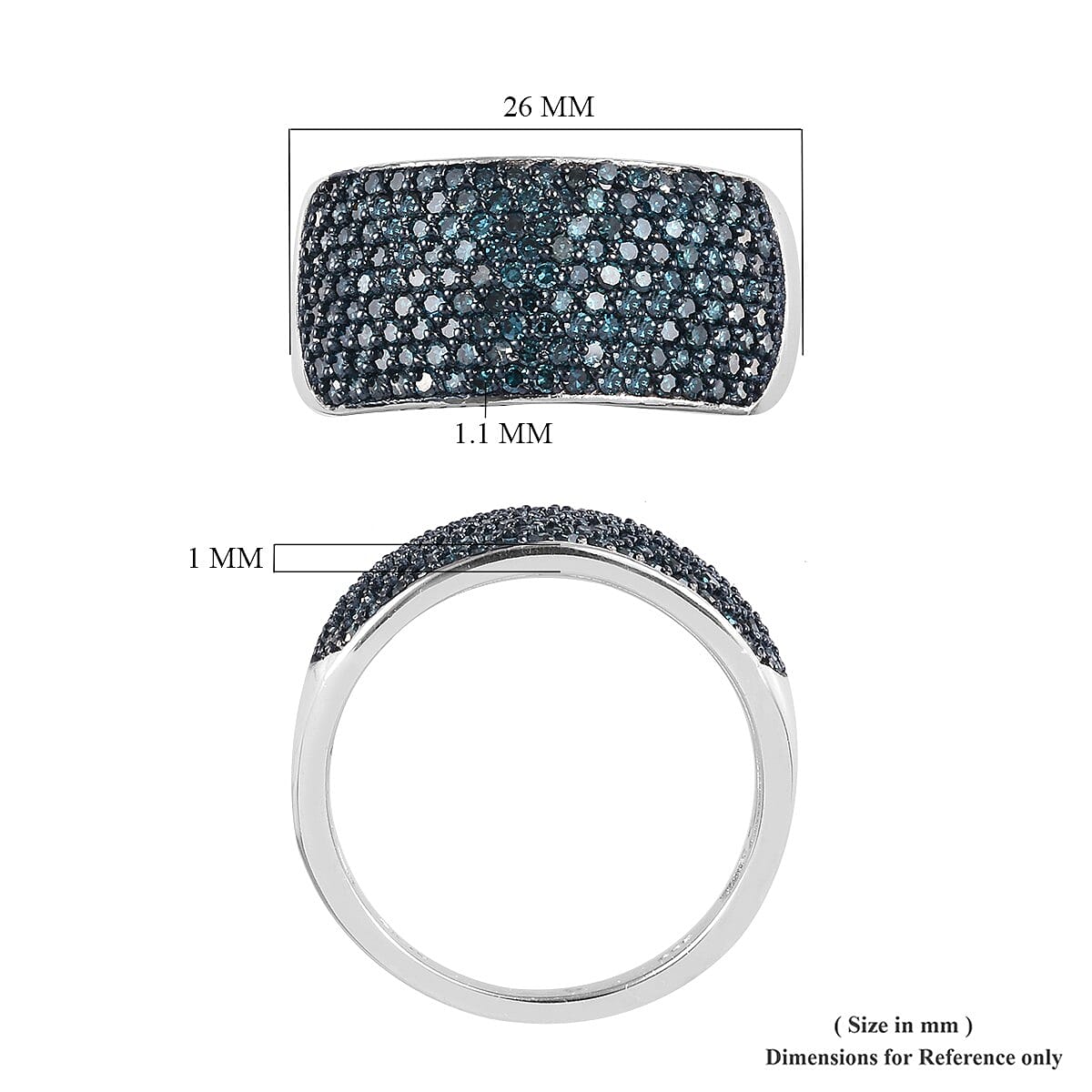 Blue Diamond Bold Band Ring in Blue Rhodium & Platinum Over Sterling Silver (Size 8.0) 1.00 ctw image number 5