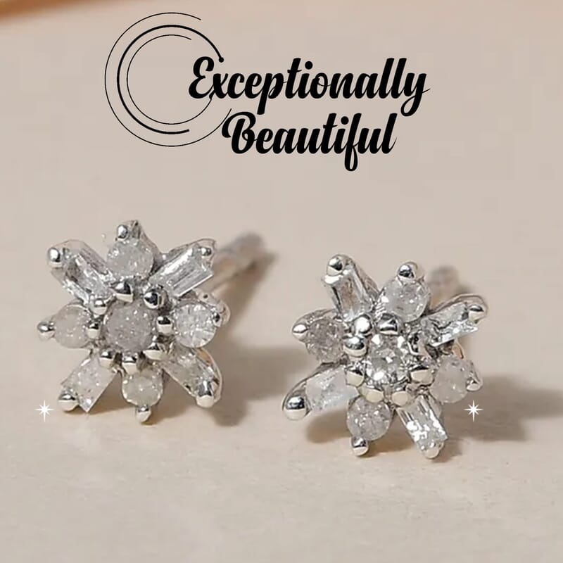 D'Joy Dainty Floral Diamond 0.15 ctw Stud Earrings in Platinum Over Sterling Silver