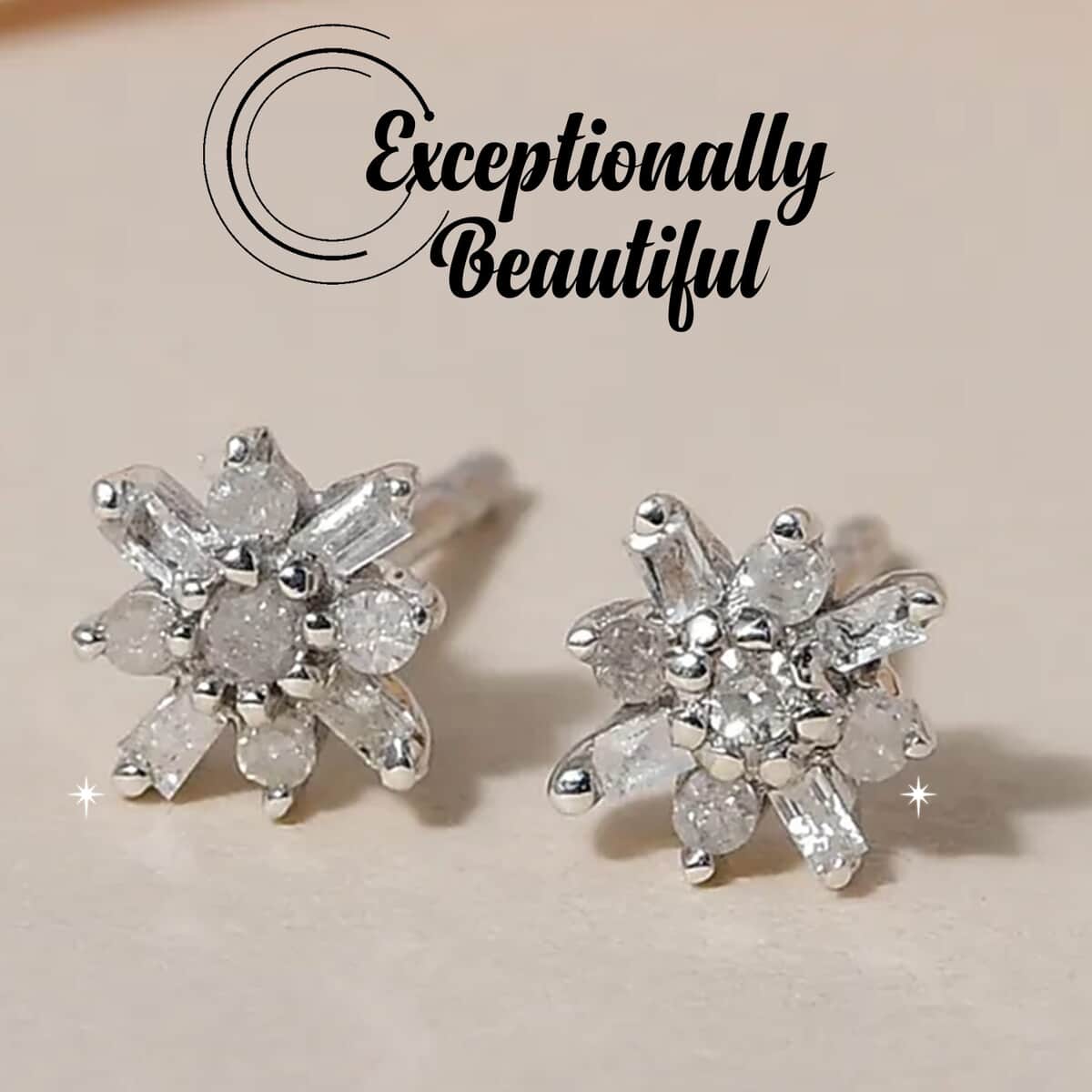 Dainty Floral Diamond Stud Earrings in Platinum Over Sterling Silver 0.15 ctw image number 1