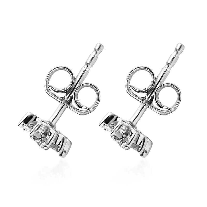 D'Joy Dainty Floral Diamond 0.15 ctw Stud Earrings in Platinum Over Sterling Silver