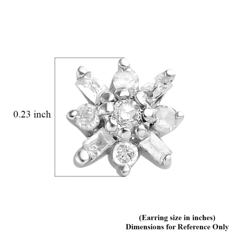 D'Joy Dainty Floral Diamond 0.15 ctw Stud Earrings in Platinum Over Sterling Silver
