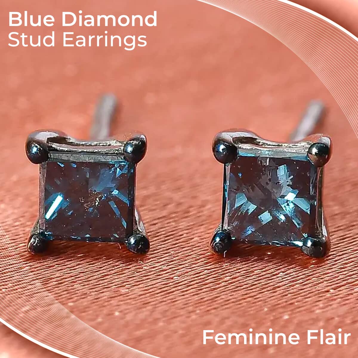 Blue Diamond Stud Earrings, Rhodium and Platinum Over Sterling Silver Earrings, Diamond Earrings, Diamond Gifts 0.50 ctw image number 1