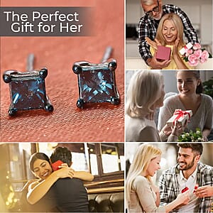 Blue Diamond Stud Earrings, Rhodium and Platinum Over Sterling Silver Earrings, Diamond Earrings, Diamond Gifts 0.50 ctw