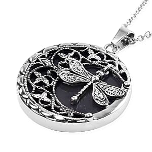 Enhanced Black Agate 50.00 ctw Pendant Necklace in Black Oxidized Stainless Steel 20 Inches