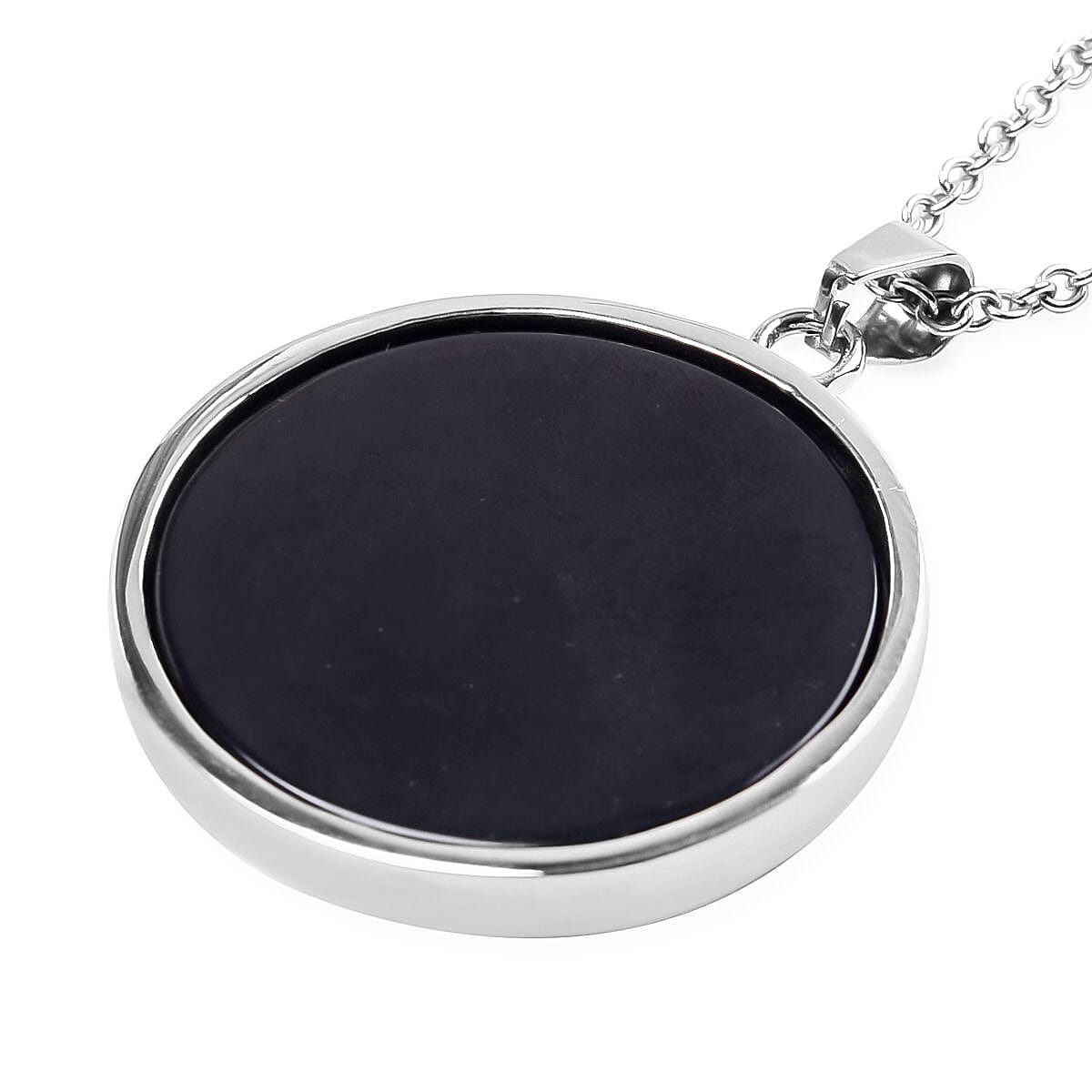 Enhanced Black Agate 50.00 ctw Pendant Necklace in Black Oxidized Stainless Steel 20 Inches