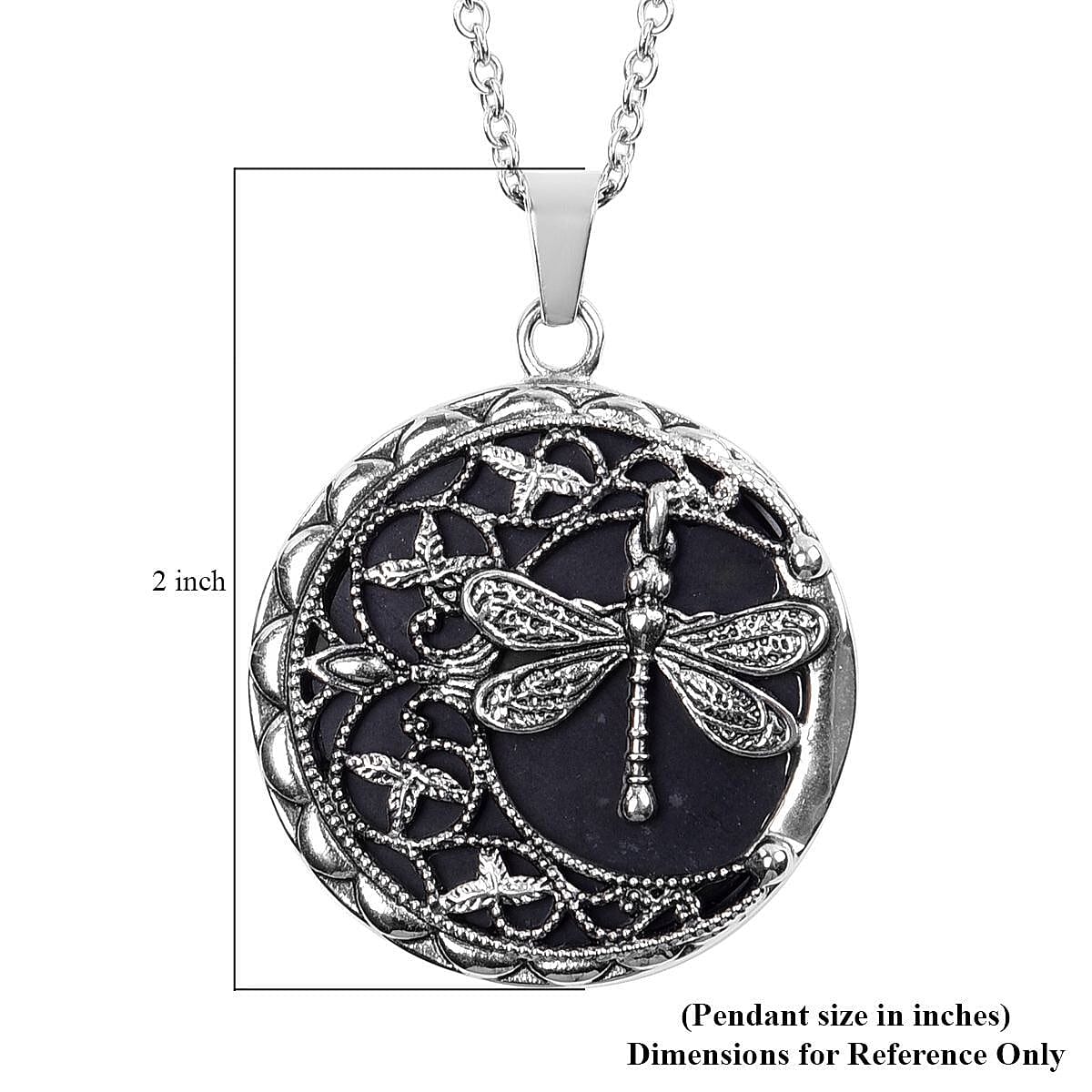 Enhanced Black Agate 50.00 ctw Pendant Necklace in Black Oxidized Stainless Steel 20 Inches