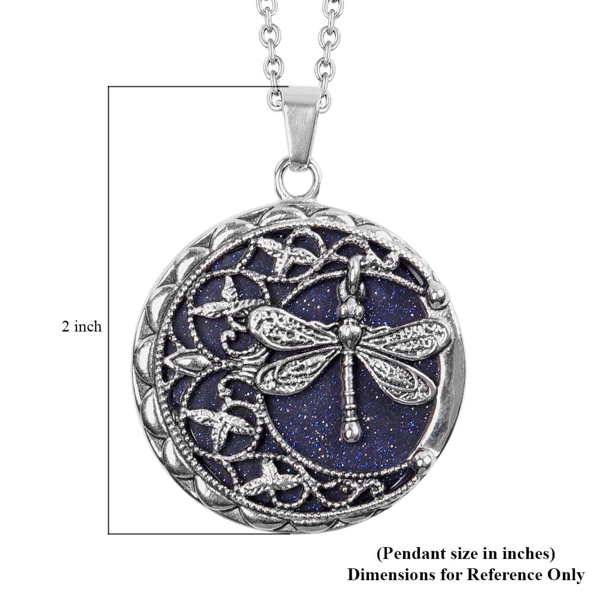 Blue Goldstone Necklace in Black Oxidized Stainless Steel, Dragonfly Pendant, Silver Jewelry For Women 50.00 ctw (20 Inches) image number 6