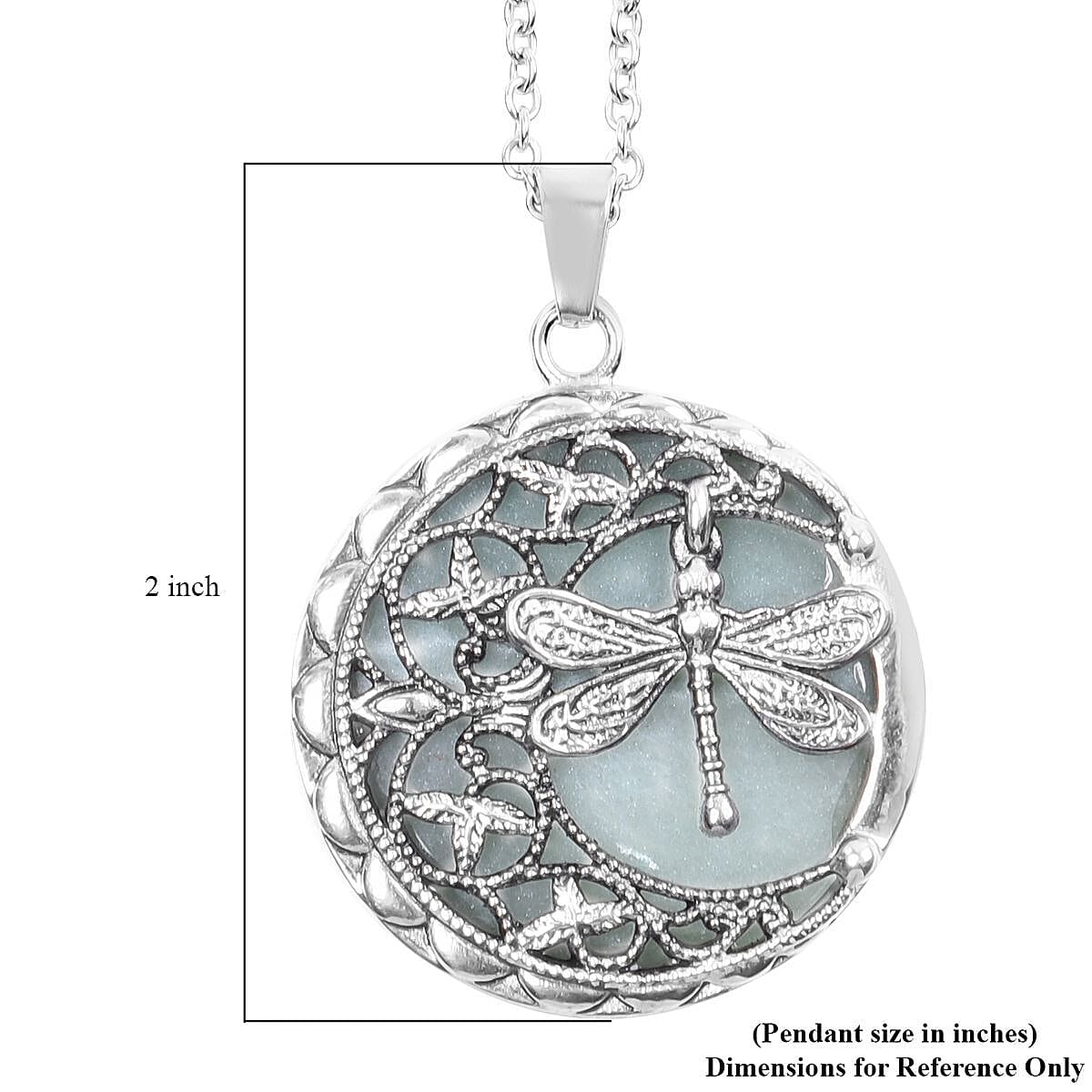 Green Aventurine 50.00 ctw Dragonfly Pendant Necklace in Black Oxidized Stainless Steel 20 Inches image number 6