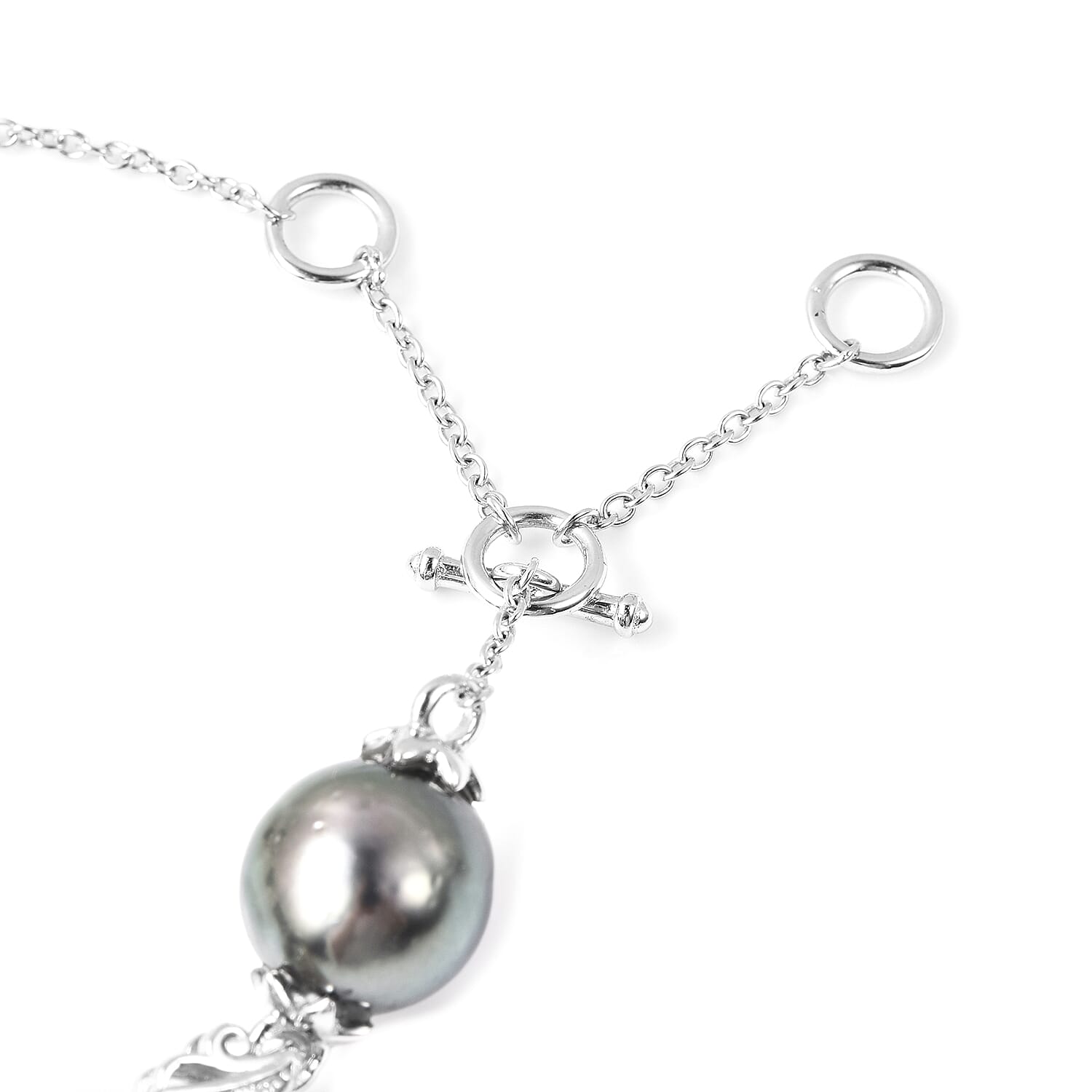 Tahitian Cultured Pearl 10-11mm and White Zircon Link Bracelet in Sterling Silver (8.00 In)