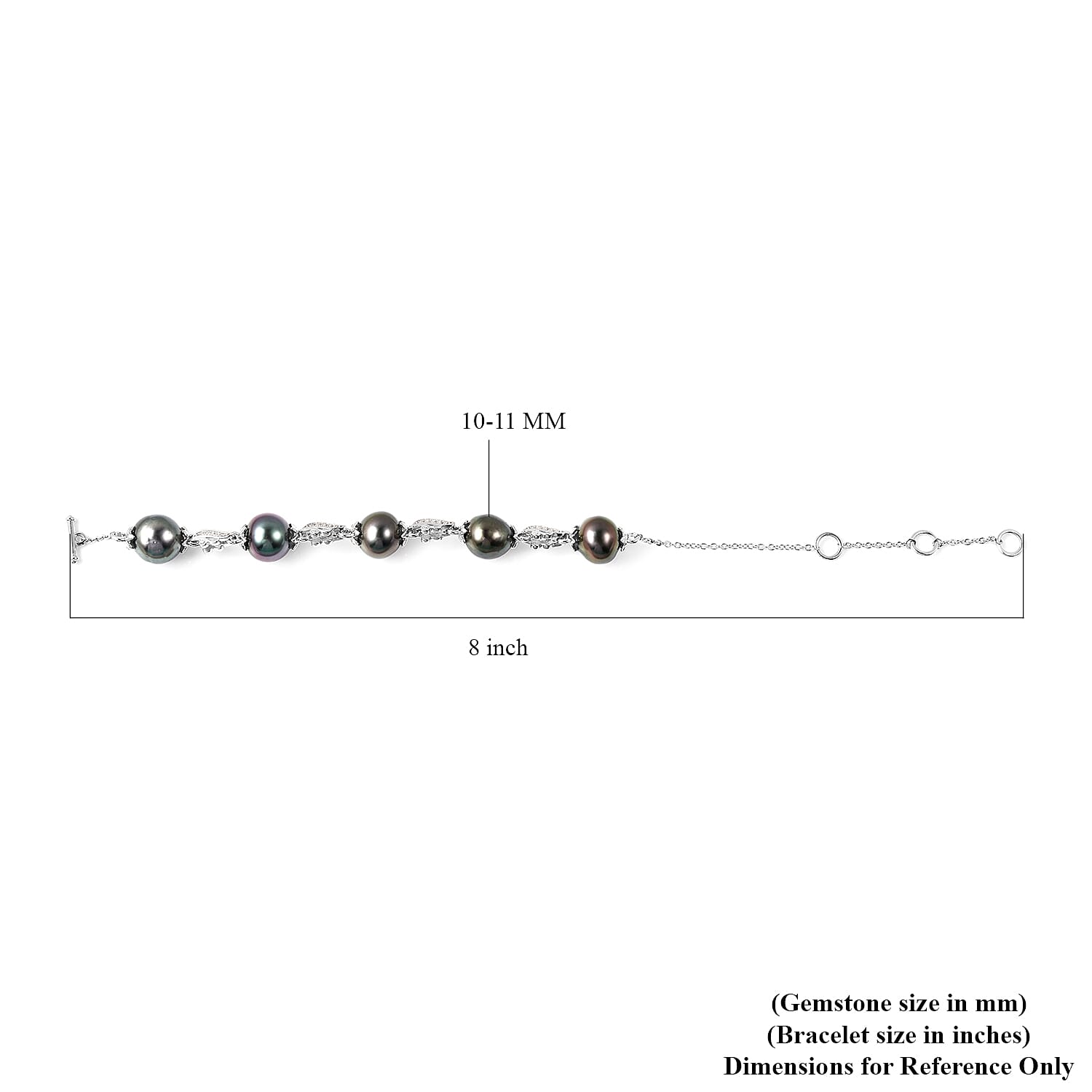 Tahitian Cultured Pearl 10-11mm and White Zircon Link Bracelet in Sterling Silver (8.00 In)
