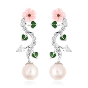 Jardin Collection South Sea White Cultured Pearl and Multi Gemstone Earrings in Sterling Silver 1.00 ctw