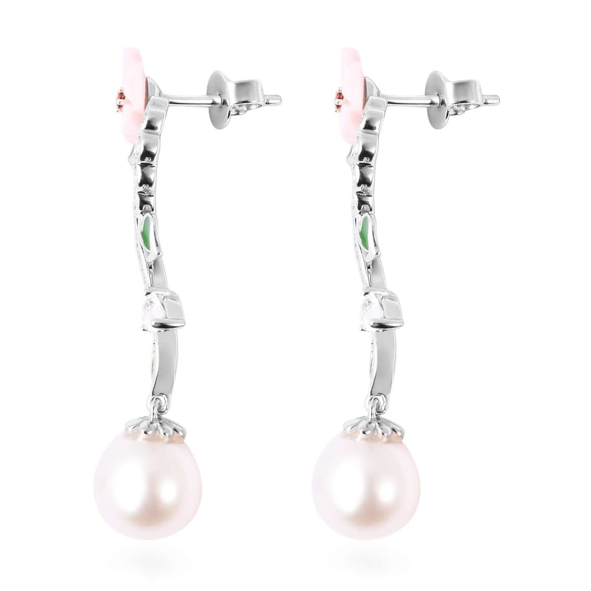 Jardin Collection South Sea White Cultured Pearl and Multi Gemstone Earrings in Sterling Silver 1.00 ctw image number 2