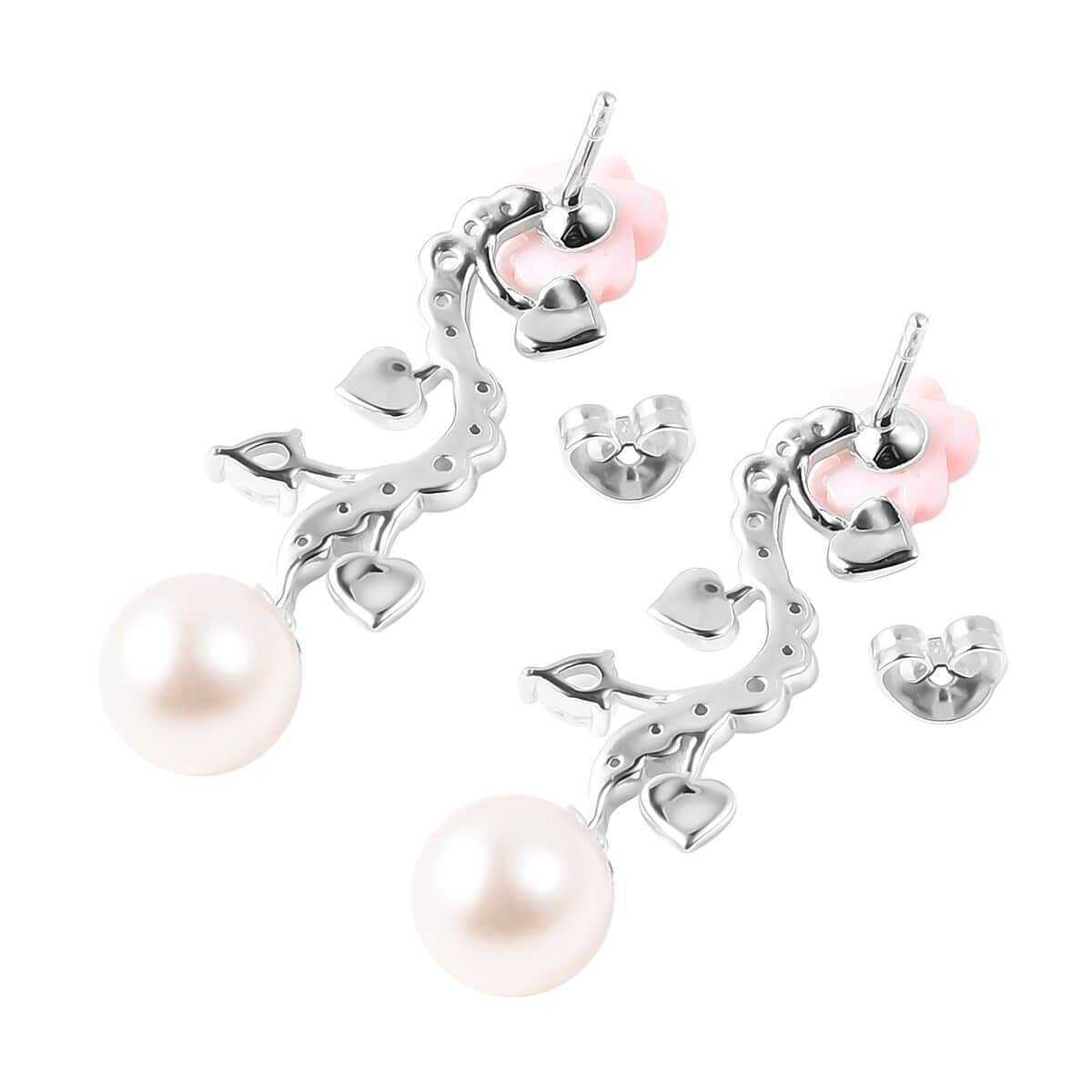 Jardin Collection South Sea White Cultured Pearl and Multi Gemstone Earrings in Sterling Silver 1.00 ctw image number 3