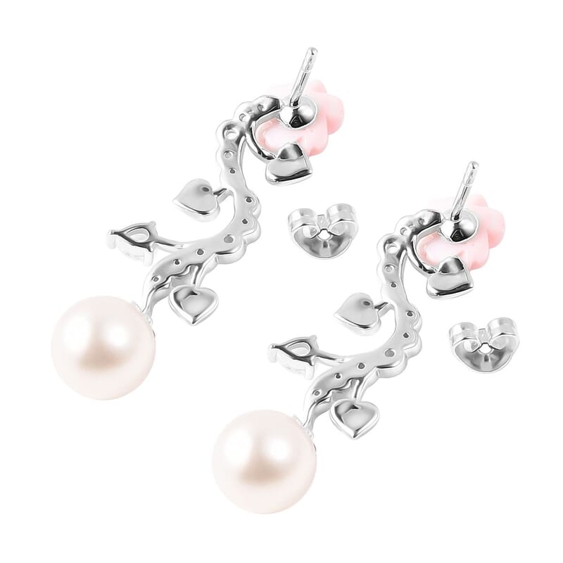 Jardin Collection South Sea White Cultured Pearl and Multi Gemstone Earrings in Sterling Silver 1.00 ctw