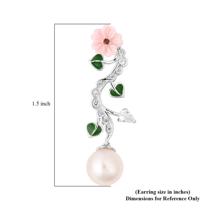 Jardin Collection South Sea White Cultured Pearl and Multi Gemstone Earrings in Sterling Silver 1.00 ctw