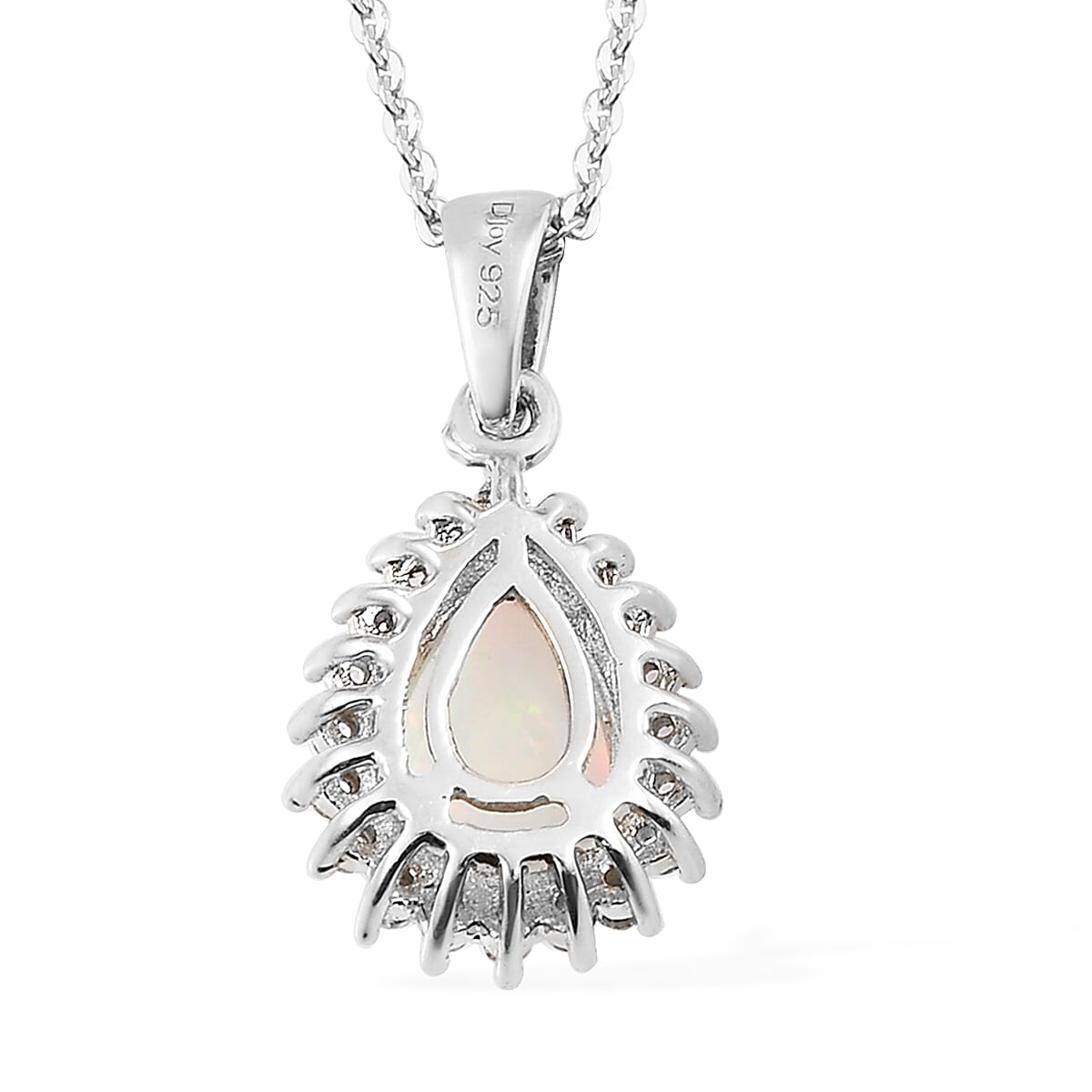 Premium Ethiopian Welo Opal and Natural White Zircon Halo Pendant Necklace 20 Inches Platinum Over Sterling Silver 1.10 ctw image number 4