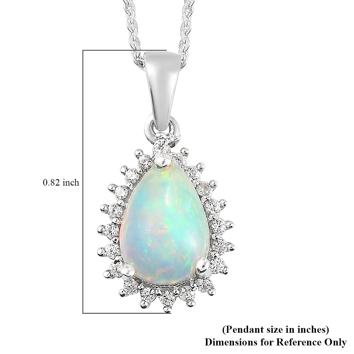 Premium Ethiopian Welo Opal and Natural White Zircon Halo Pendant Necklace 20 Inches Platinum Over Sterling Silver 1.10 ctw image number 5