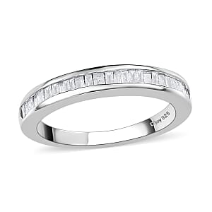Diamond Half Eternity Band Ring in Platinum Over Sterling Silver (Size 10.0) 0.33 ctw