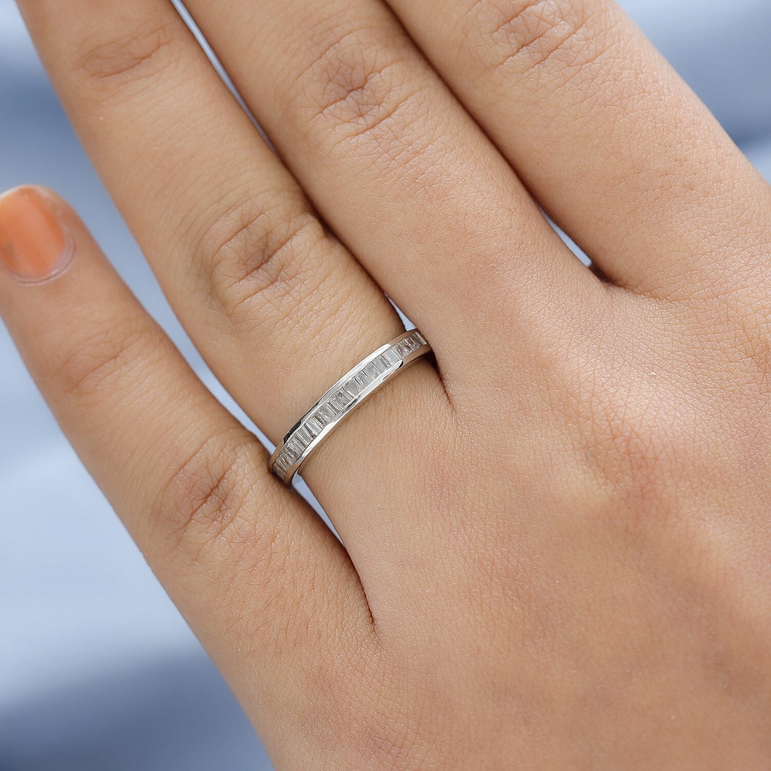 Diamond Half Eternity Band Ring in Platinum Over Sterling Silver (Size 10.0) 0.33 ctw