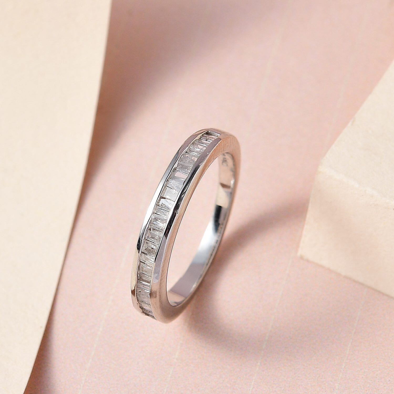 Diamond Half Eternity Band Ring in Platinum Over Sterling Silver (Size 10.0) 0.33 ctw